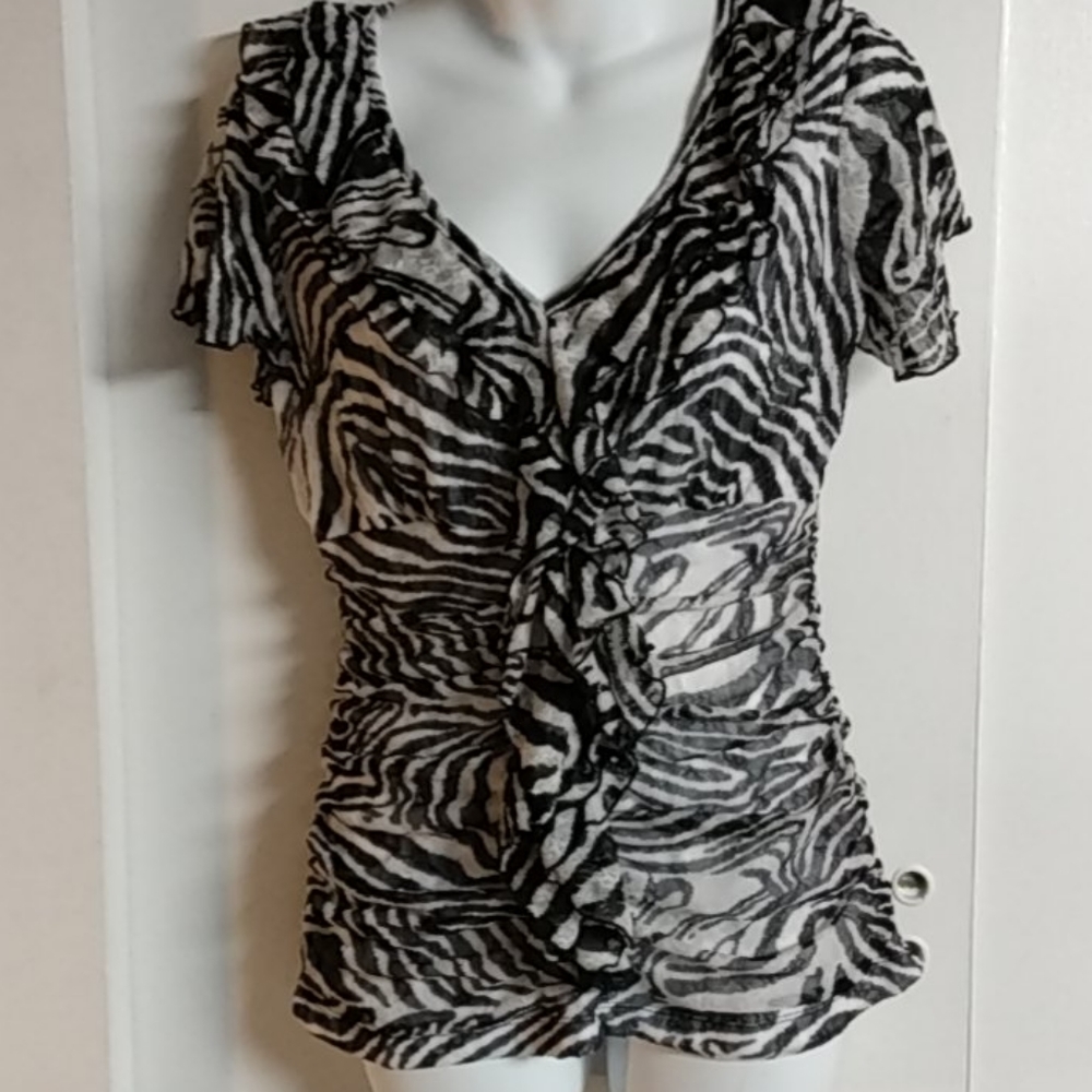 Vintage Retro 90z Rutched Zebra Print Lace Top